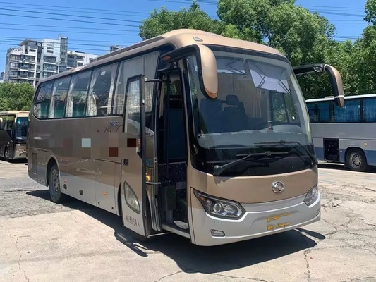 Bus Pelatih Bekas Mesin Weichai 34 Kursi Tahun 2018 Warna Emas 8 Meter 2nd Hand Kinglong XMQ6802