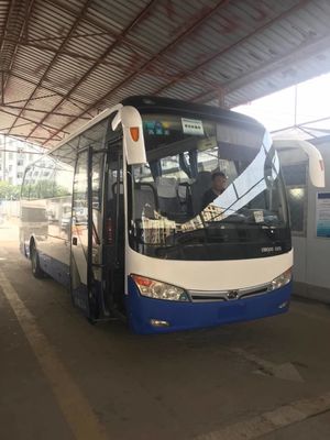 Kinglong Brand Bekas Bus Wisata Sencond Hand Bus XMQ6898 39 Kursi Dengan Mesin Belakang AC Warna Biru Dan Putih Kondisi Baik