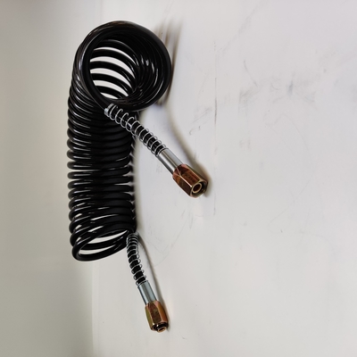 Coiled Hose Seven Core Cable Black PU Spiral Hose Dengan Konektor Besi Untuk Trailer Truk