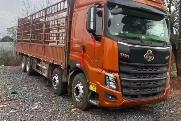 Truk Tangan Kedua Warna Oranye 12 Meter 8×4 Mode Penggerak Mesin Yuchai 6 Silinder 420hp Truk Kargo Dongfeng 2021 tahun