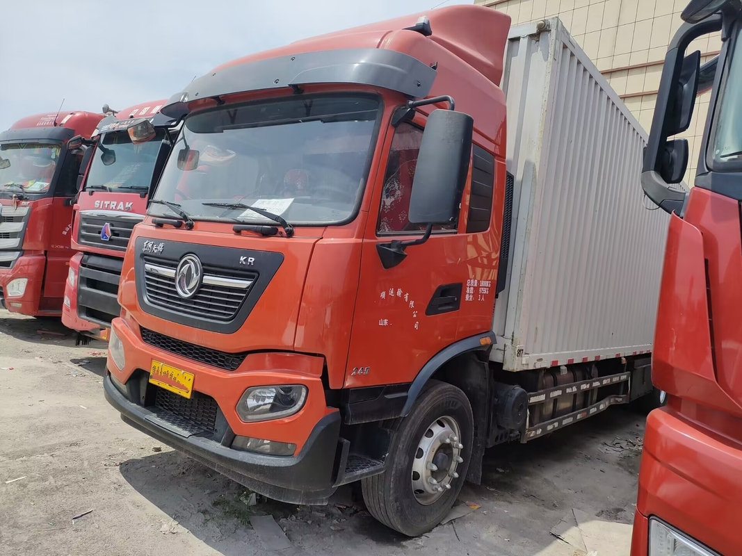 Truk Kargo Bekas Mesin Cummins 245 Hp Gearbox Cepat 10 Meter Kabin Atap Tinggi Dongfeng Van Truck