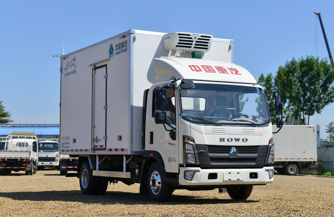 Truk Freezer Untuk Dijual Sinotruck Howo 4 * 2 Single Axle Refrigerator Truk Van Box 20 Kubik