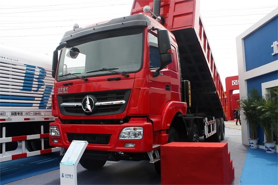 Heavy Dump Truck 340 Hp 8X4 7.2m Red Body Top Mounted Air Conditioner Merek Beiben