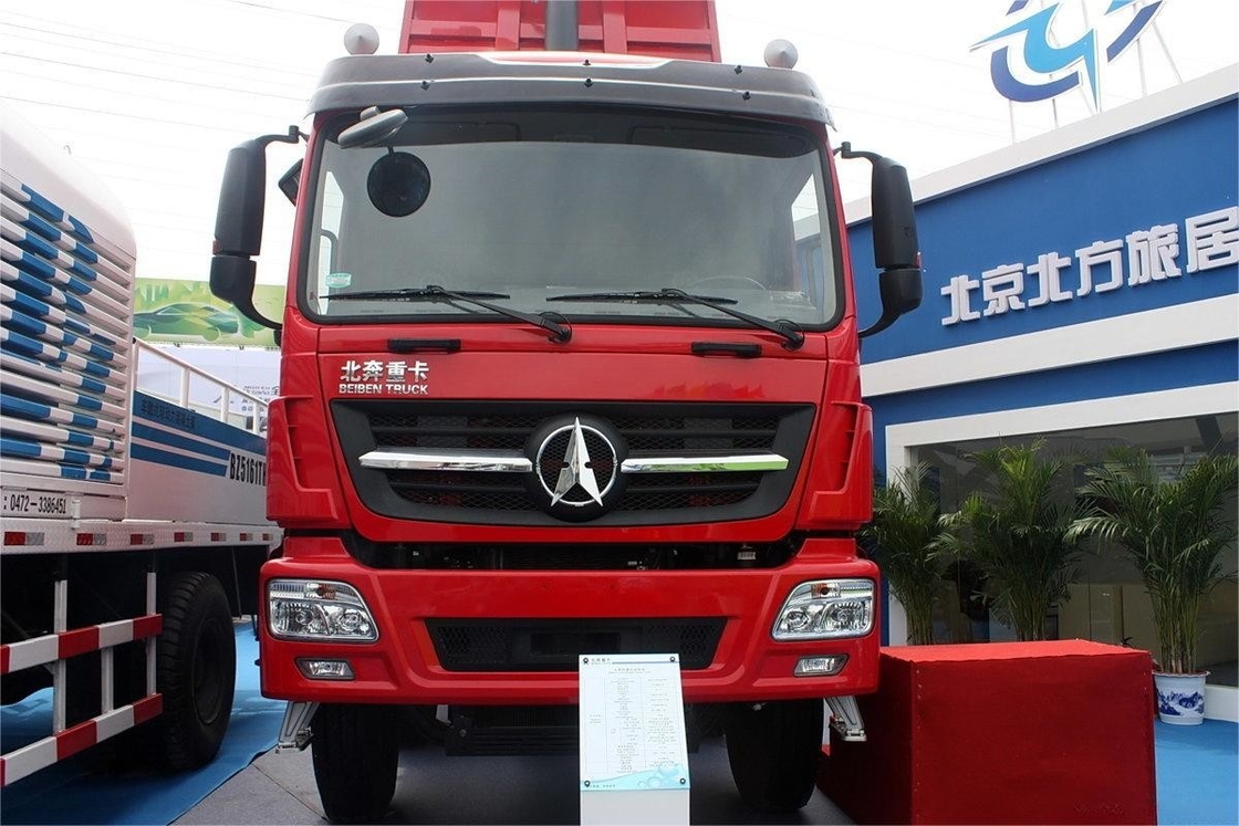 Heavy Dump Truck 340 Hp 8X4 7.2m Red Body Top Mounted Air Conditioner Merek Beiben