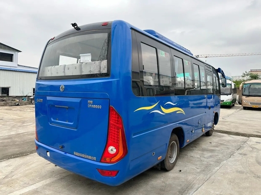 Bus Kecil Bekas Warna Blues 25 Kursi Yuchai Engine 130hp Sliding Windows Left Hand Drive Dongfeng Bus DFA6660